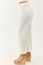 White Wide Leg Pants Women with Stretchy Denim – High Rise Design