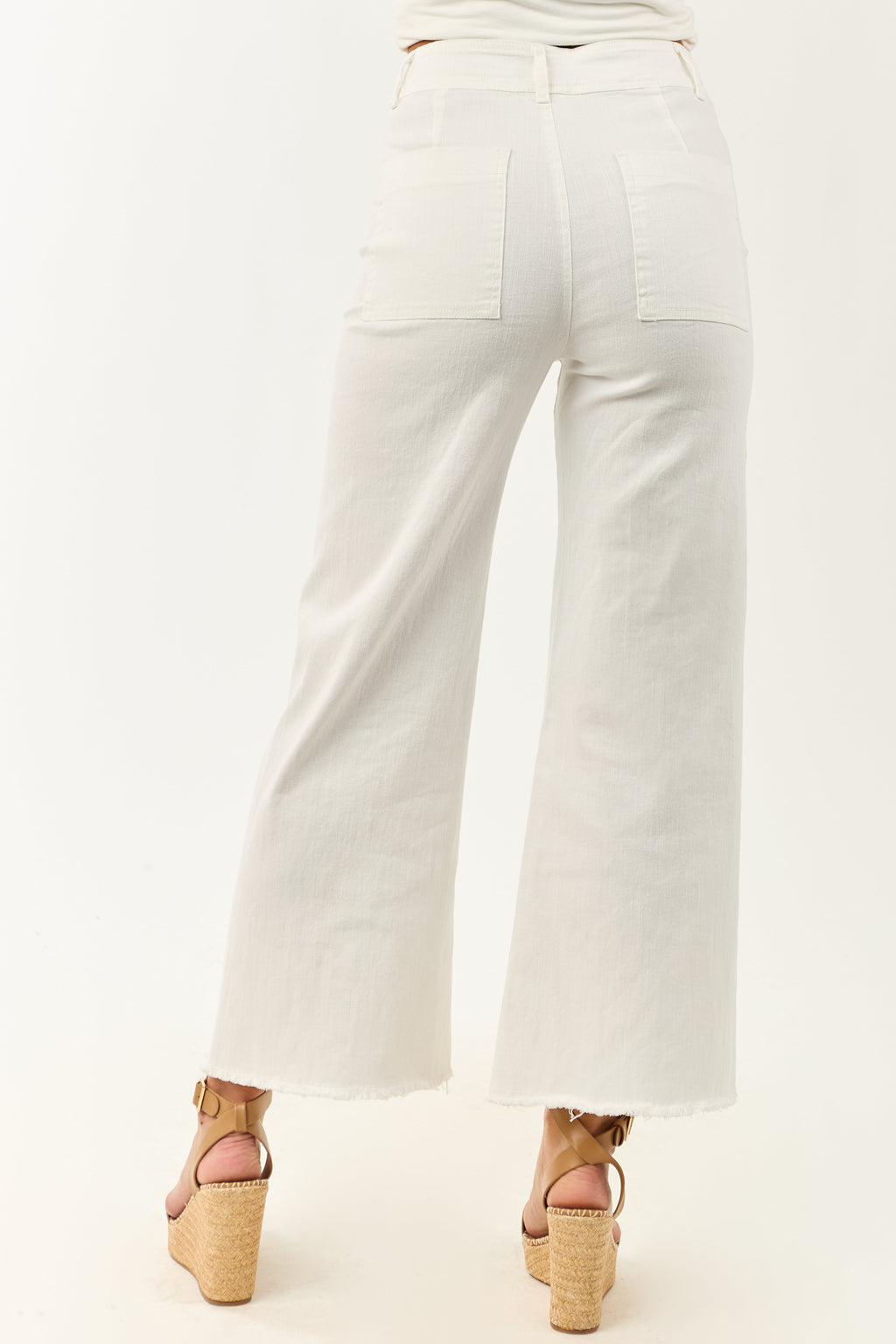 White Wide Leg Pants Women with Stretchy Denim – High Rise Design