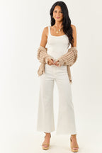 White Wide Leg Pants Women with Stretchy Denim – High Rise Design