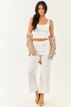 White Wide Leg Pants Women with Stretchy Denim – High Rise Design