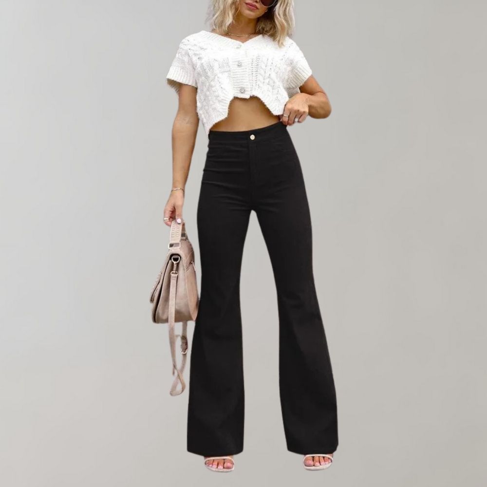 Wide Leg Black Jeans with High-Waist Design Vintage-Inspired