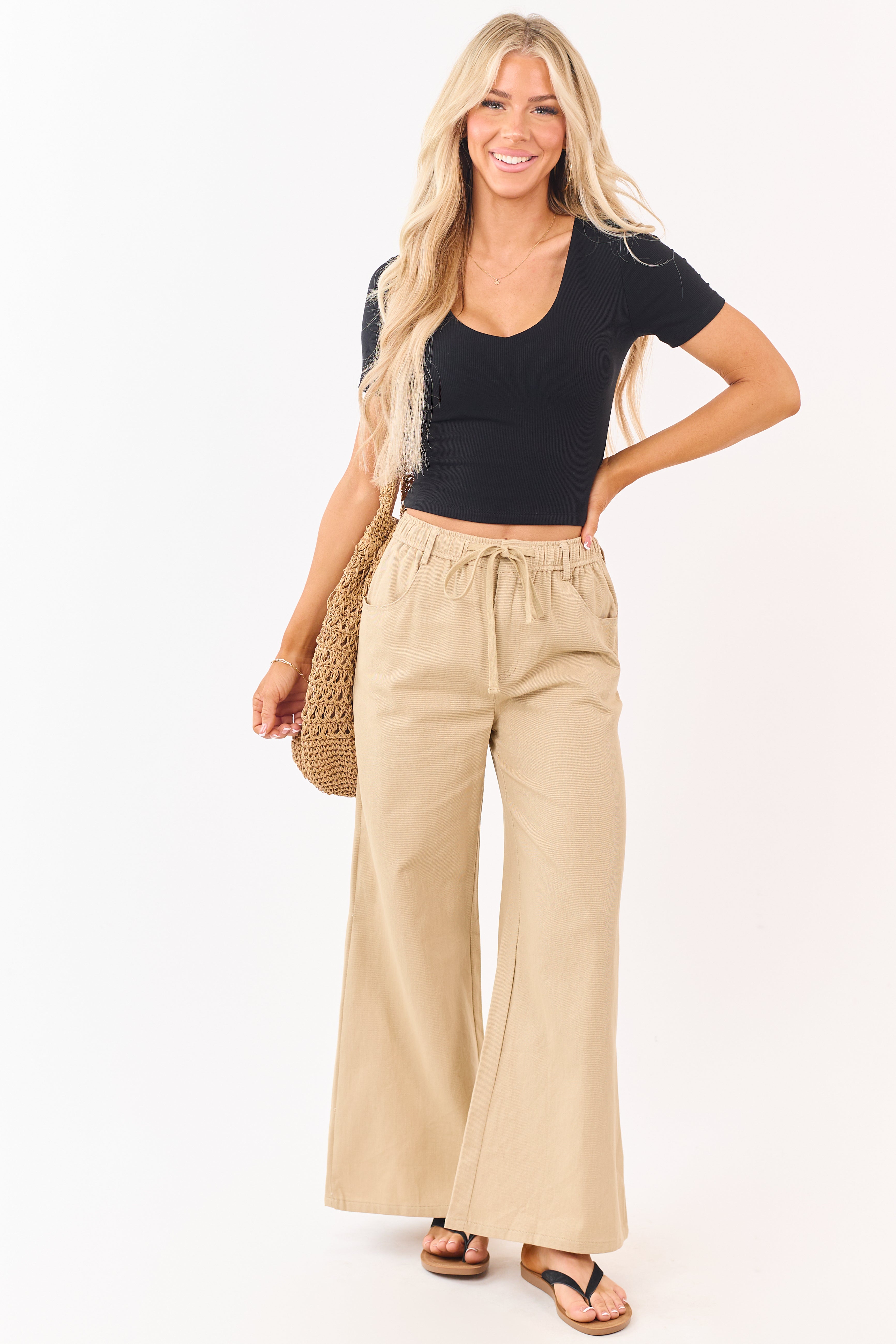 Wide Leg Pants Women with Elastic Waistband Flattering Fit