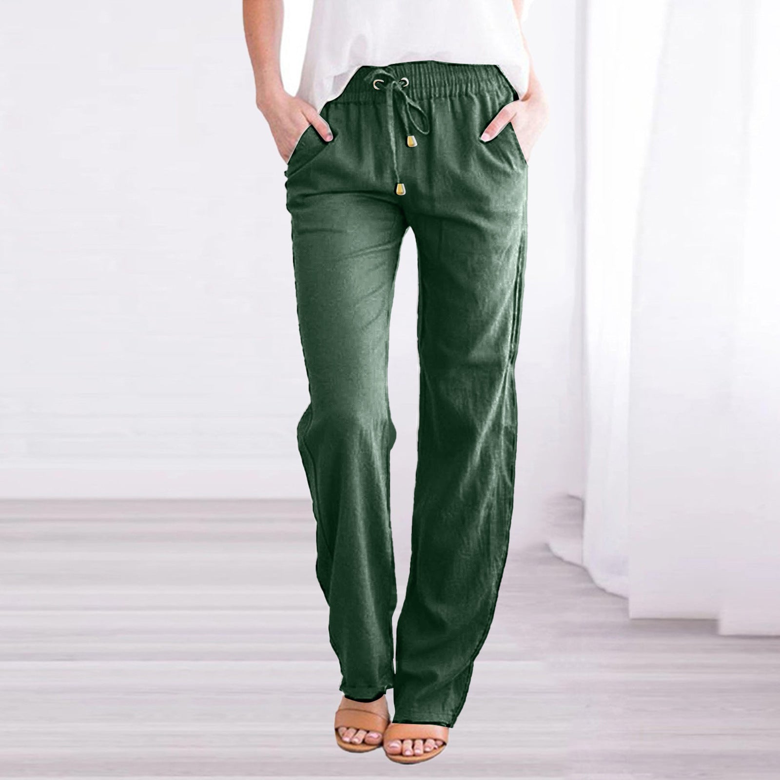 Wide Leg Trousers with Elastic Waistband