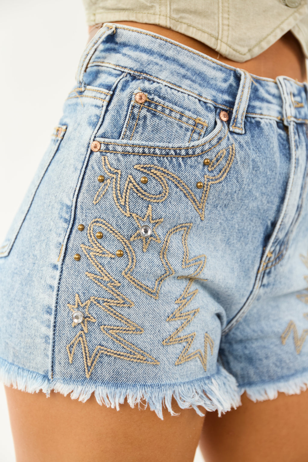 Women's Denim Shorts with Rhinestone Details – High Rise Design