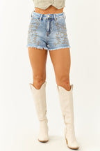 Women's Denim Shorts with Rhinestone Details – High Rise Design