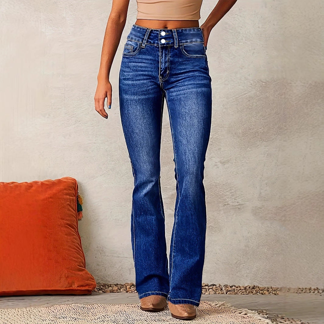 Women's Flared Jeans with Double-Button Detail Stylish Comfort