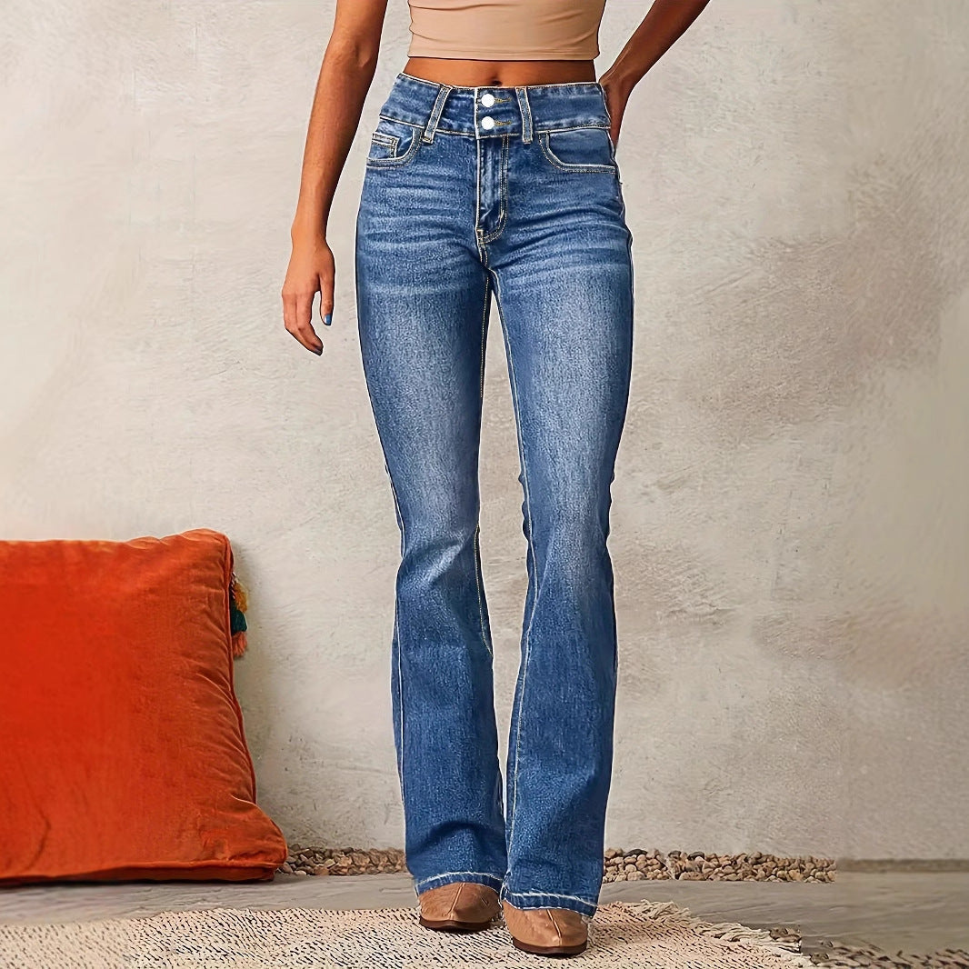 Women's Flared Jeans with Double-Button Detail Stylish Comfort