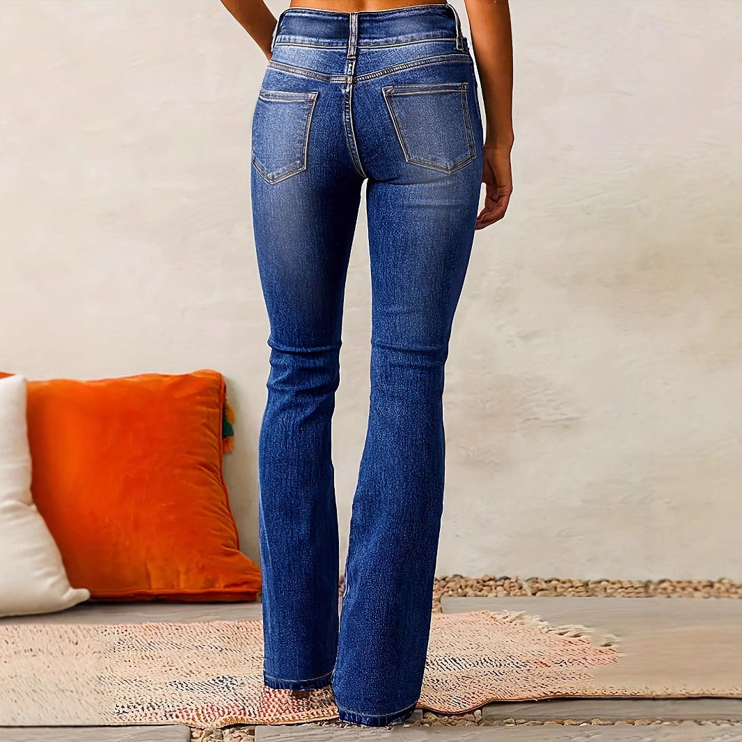 Women's Flared Jeans with Double-Button Detail Stylish Comfort
