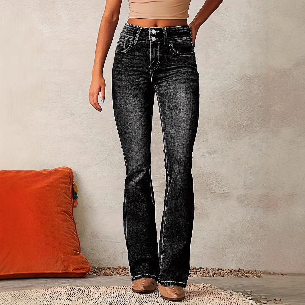 Women's Flared Jeans with Double-Button Detail Stylish Comfort