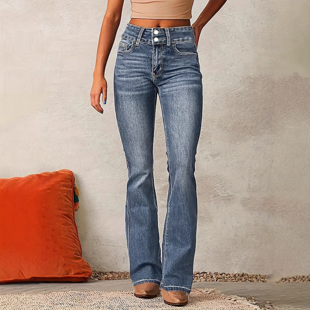 Women's Flared Jeans with Double-Button Detail Stylish Comfort