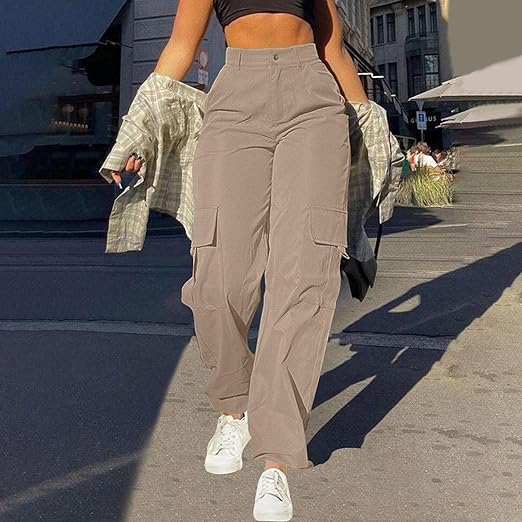 Women's Trousers with High-Waist & Multi-Pocket Design Stylish