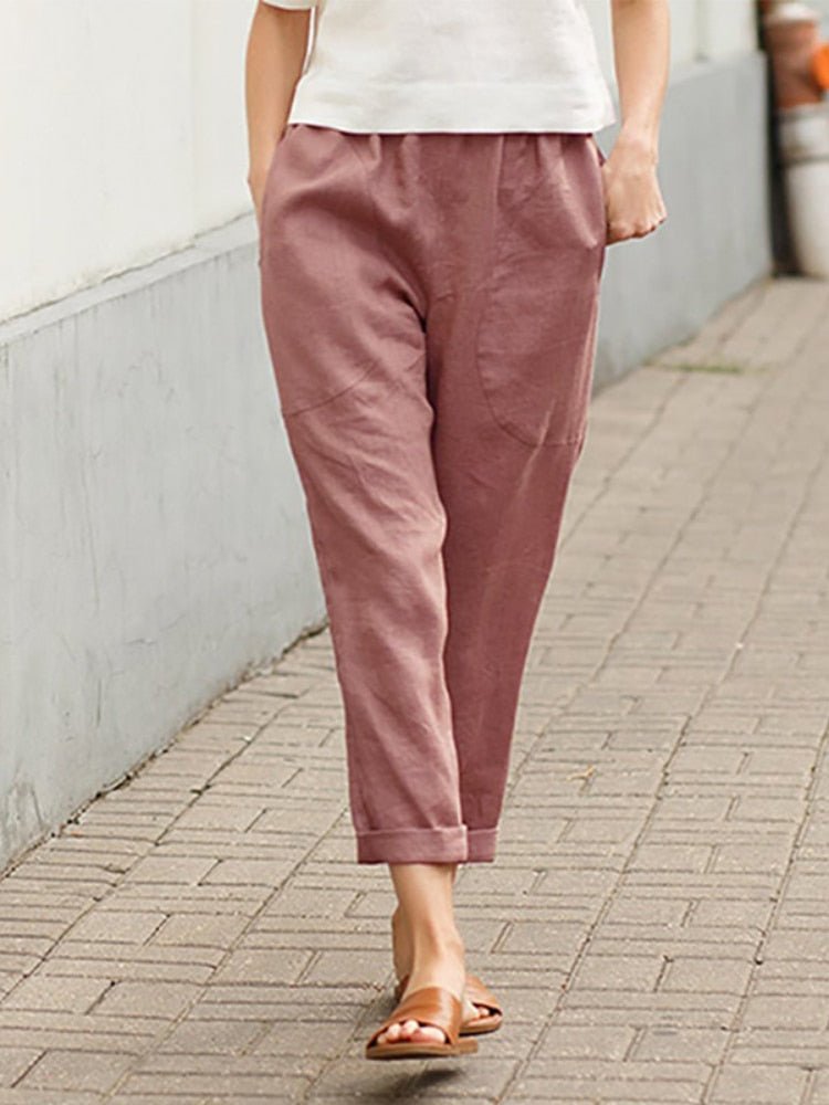 Women's Wide Leg Pants with Cuffed Hem Breathable Style for