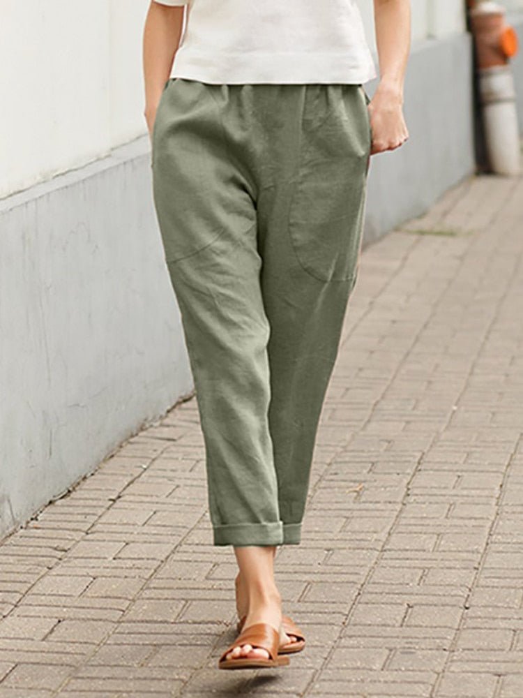Women's Wide Leg Pants with Cuffed Hem Breathable Style for