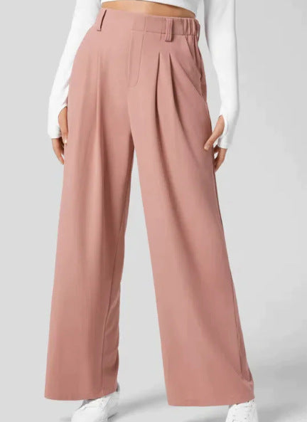 Women's Wide Leg Pants with Pleated Front High Waist Design for
